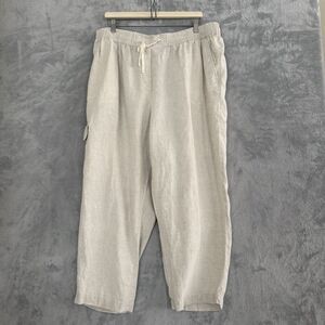 Talbots Linen Crop Pants Womens 2X Oatmeal Pull On Cargo Drawstring
